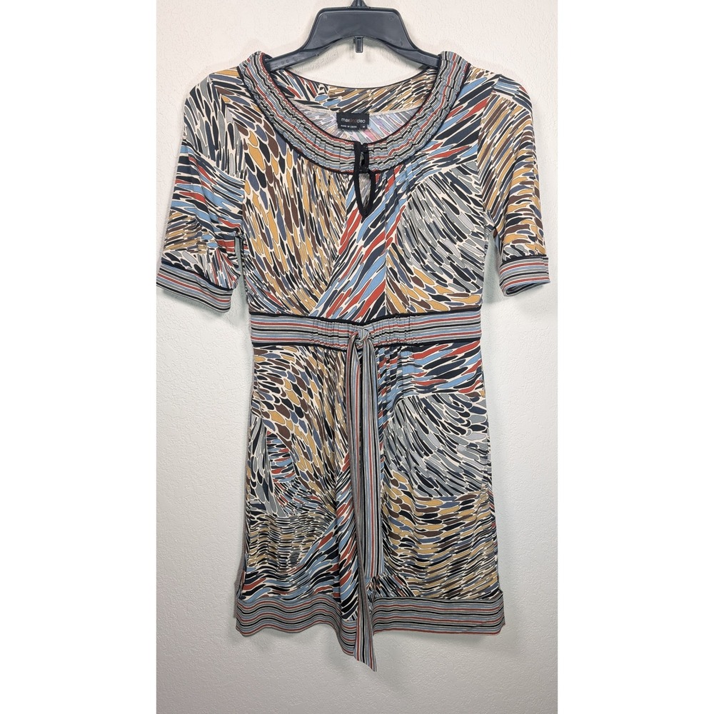 Max and Cleo Dress Multicolor Abstract Print Short Sleeve Tie Waist Women's - Picture 2 of 6